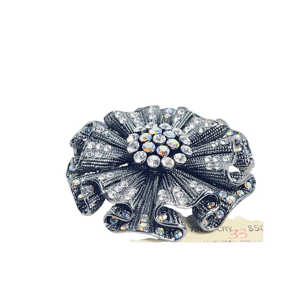 Carol Dauplaise Black Tone AB And Clear Rhinestone Flower Brooch (6204) - Picture 2 of 4